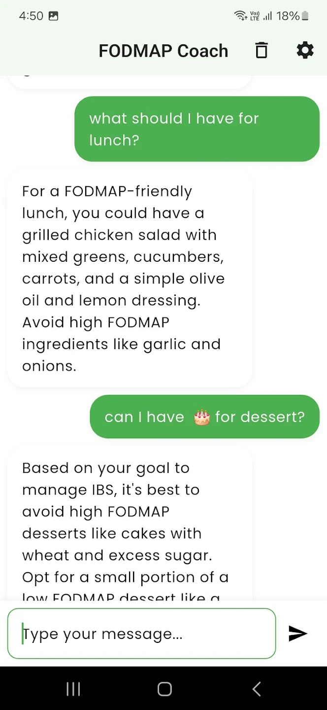 Variety of colorful low FODMAP ingredients and prepared meals